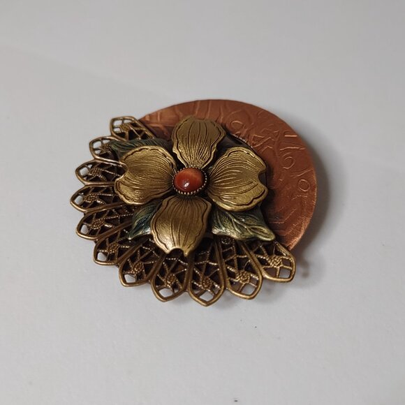 Multi Tone Metal Flower Brooch - Picture 6 of 6